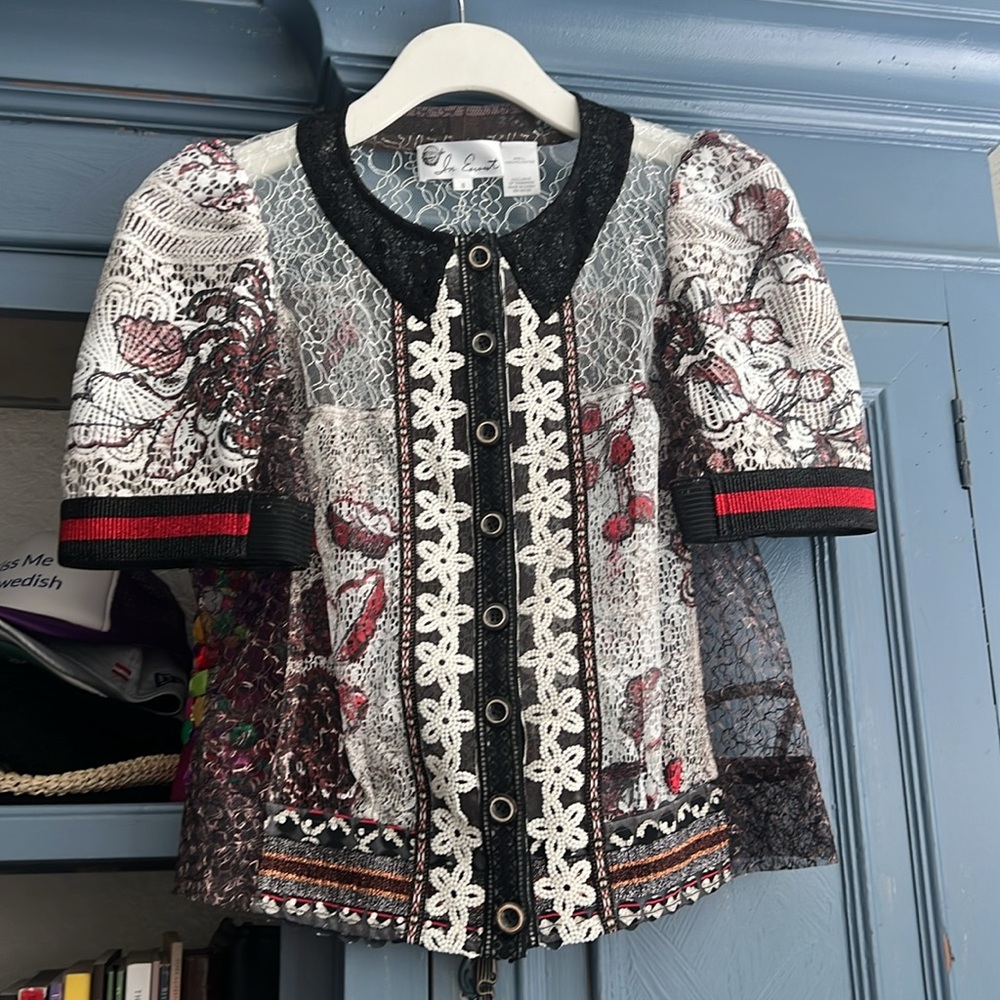 Byron Lars Black and Red Lace Top